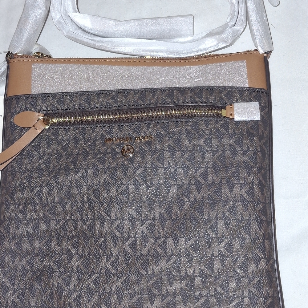 Michael Kors Tan and Brown Monogram Crossbody Bag